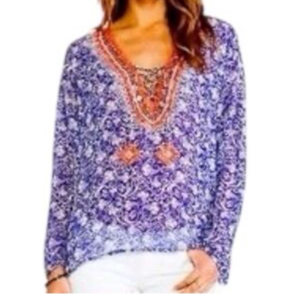 TAJ by Sabrina Crippa Beaded 100% Silk Lightweight Top XS - Picture 11 of 13